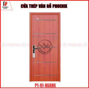 CỬA THÉP VÂN GỖ P1-H1-NGANG( THOÁNG KÍNH, NAN CHỚP, PANO )